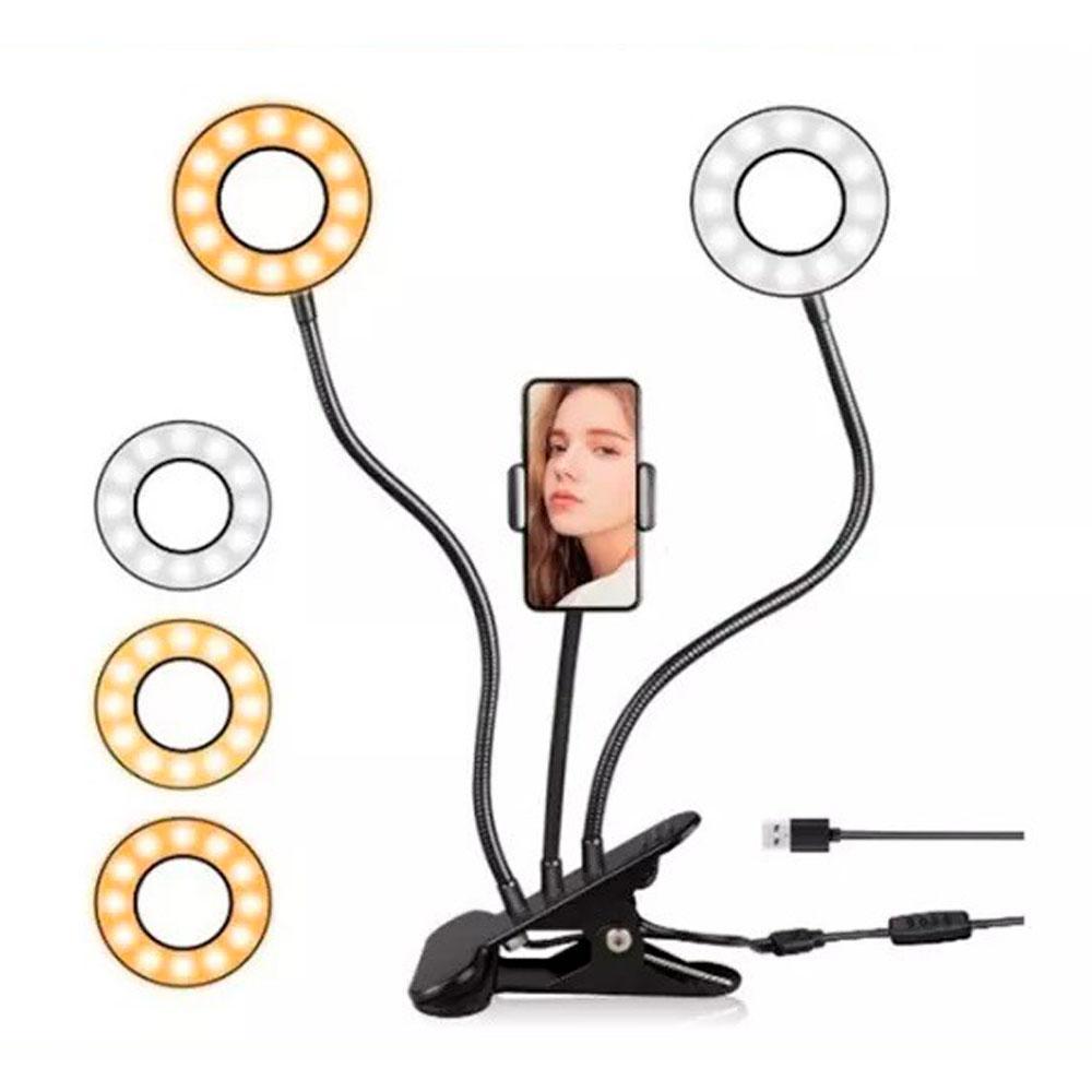 رینگ لایت سه شاخه کلیپسی حرفه ای موبایل