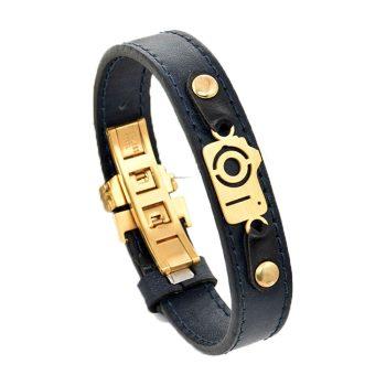 دستبند چرمی سرمه ای کد 03