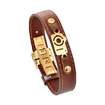 دستبند چرمی عسلی کد 03