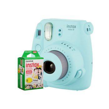 دوربین چاپ سریع فوجی فیلم آبی روشن Instax Mini 9 Ice Blue + کاغذ ۱۰ تایی