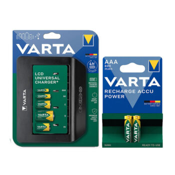 شارژر باتری وارتا مدل Varta LCD Universal plus + باتری نیم قلمی شارژی 800mAh