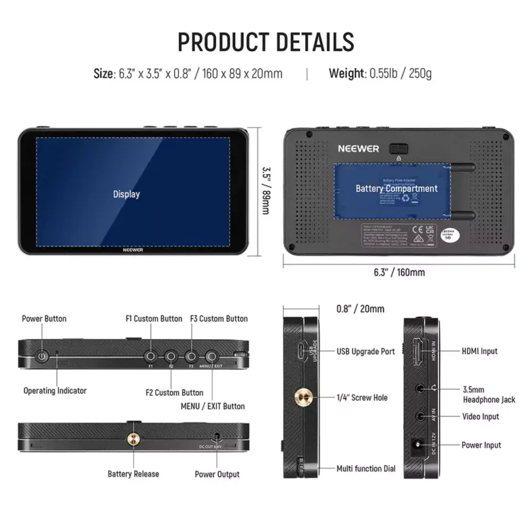 neewer f400 pro 6 on camera field monitor l series battery kit